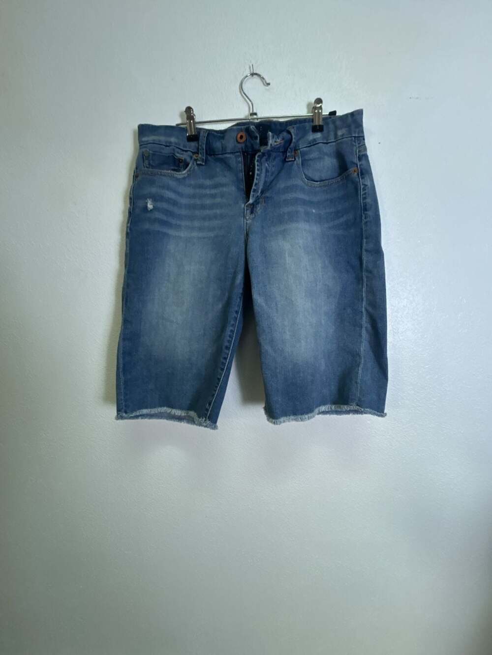 Lucky Brand Handcrafted Mid-Rise Frayed Hem Bermuda Denim Shorts